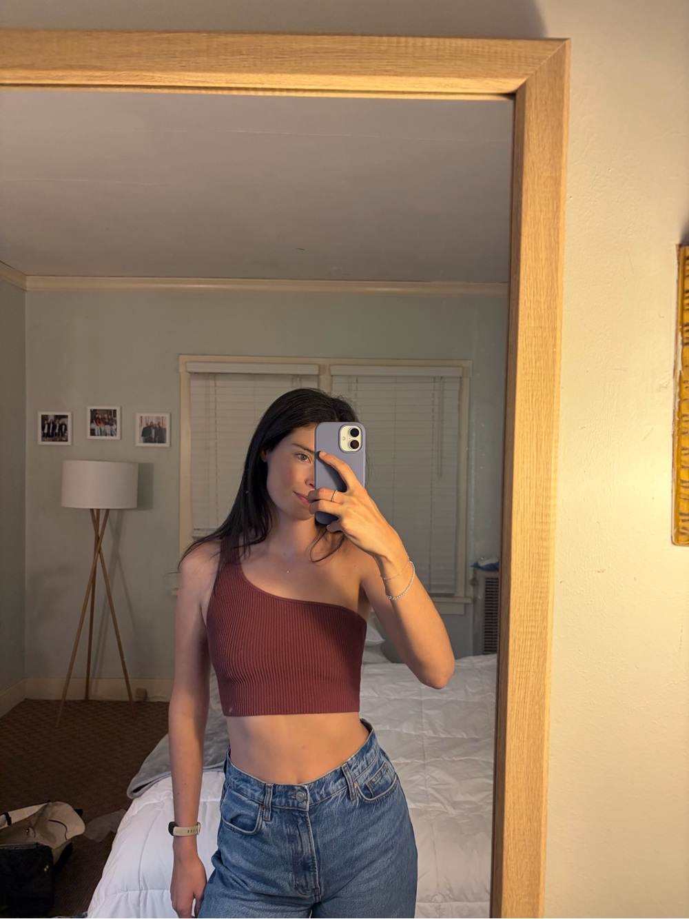 Aritzia One-Shoulder Ribbed Crop Top - Burgandy